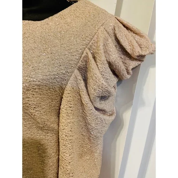 dress shirt puff gold beige ivory dress outfit - Picture 9 of 10